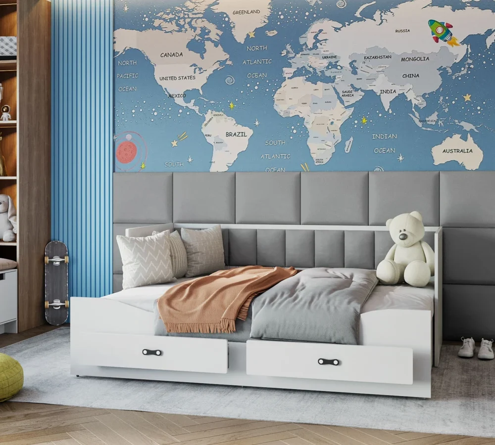 Łóżko tapicerowane HARPER TRINITY składane, z szufladami i materacem - 80x200 - TRINITY - Grafitowy