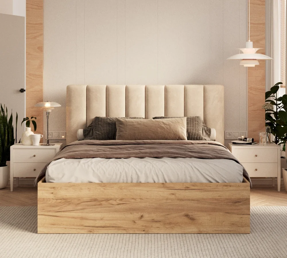 Łóżko do sypialni GRENADA dąb craft z pojemnikiem i stelażem podnoszonym - 120x200 - PARIS - Anthracite