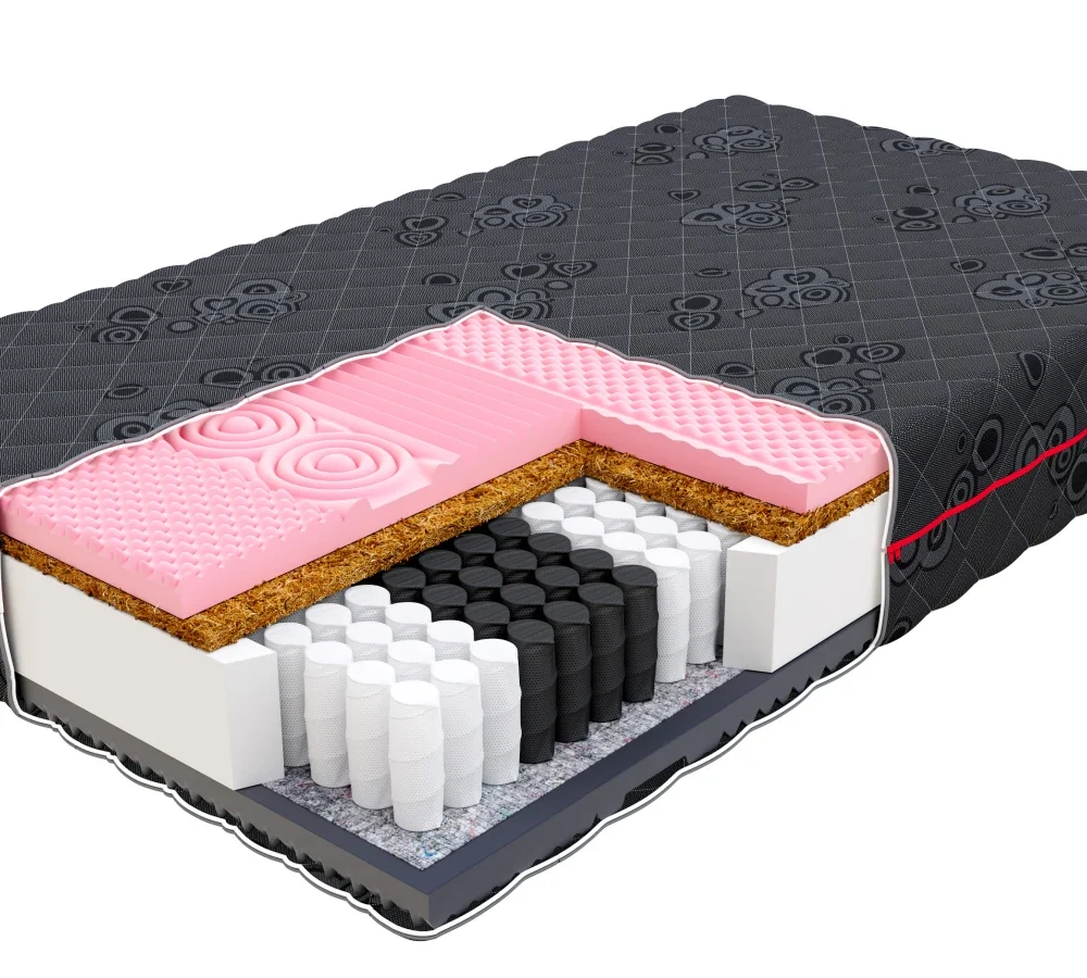 Materac kieszeniowy SALERNO visco, kokos, pianka HR - 100 x 200 - H2 średnio miękki / H3 średnio twardy - 28 cm