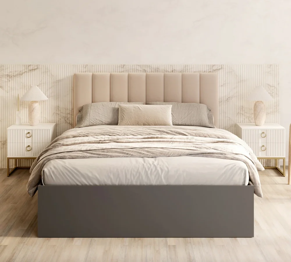 Łóżko do sypialni GRENADA szare z pojemnikiem i stelażem podnoszonym - 120x200 - TRINITY - Czarny