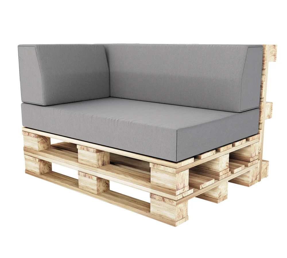 Poduszki na palety zestaw z narożnikiem - 120 x 78 - TKANINA HYDROFOBOWA - Szary