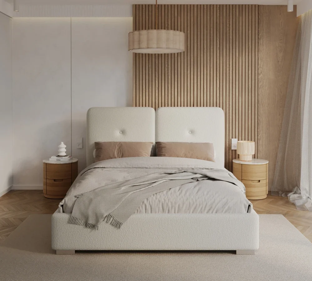 Łóżko tapicerowane BEDRETTO z pojemnikiem, tkanina Cleo - Baranek - 160x200 - CLEO - Czarny