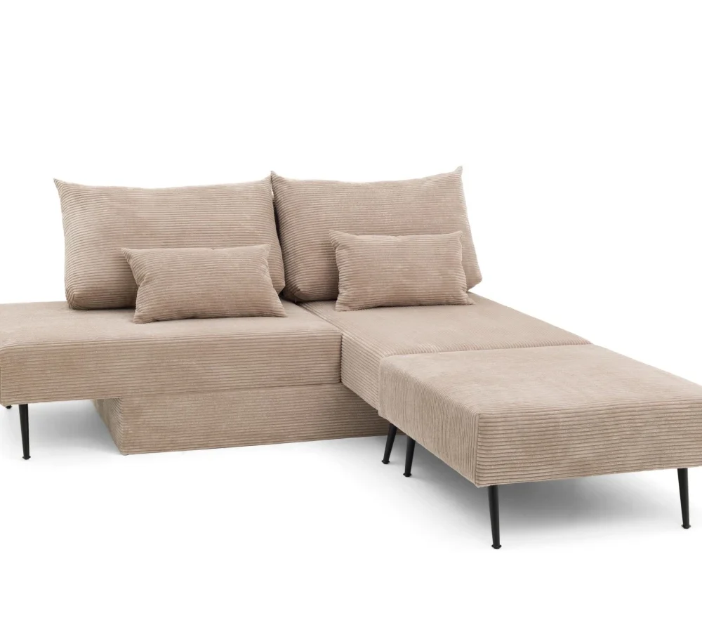 Narożnik modułowy MIRANO rozkładany, z poduszkami, tkanina sztruks - 240x103 - SZTRUKS - Czarny